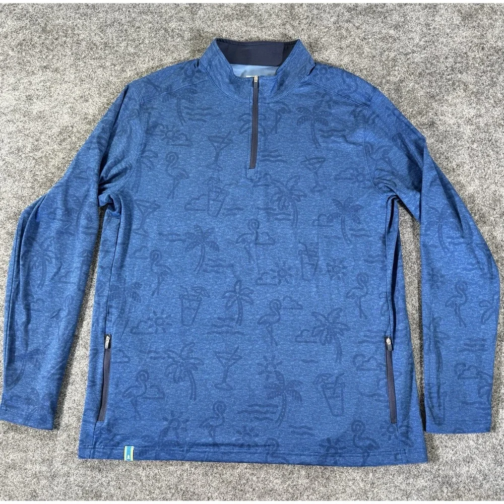 Chubbies Men's Large Blue Tropical Print 1/4 Zip Pullover Performance Golf